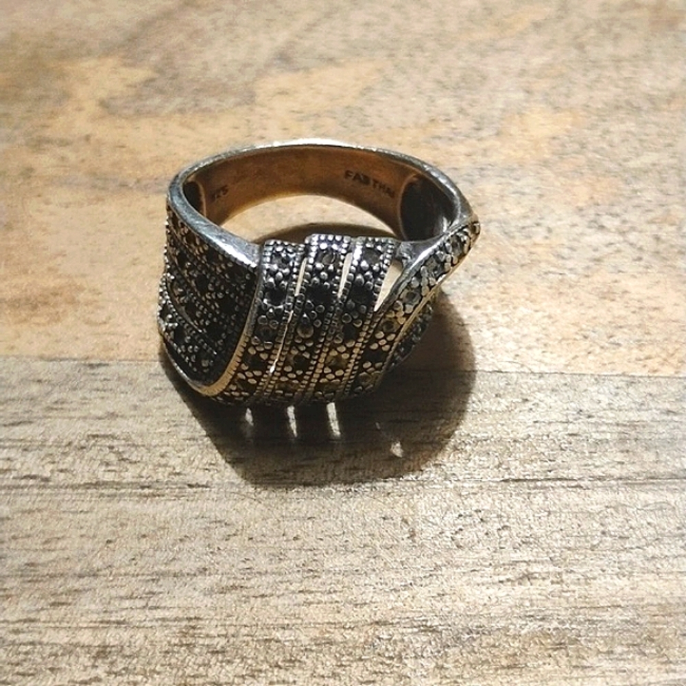 Sterling Silver Marcasite Ring Size 9 - Picture 12 of 12